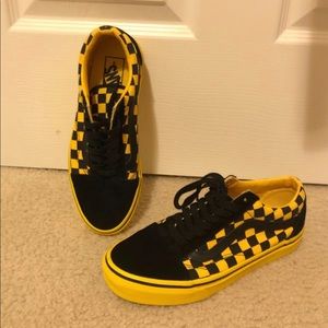 black and yellow checkerboard vans
